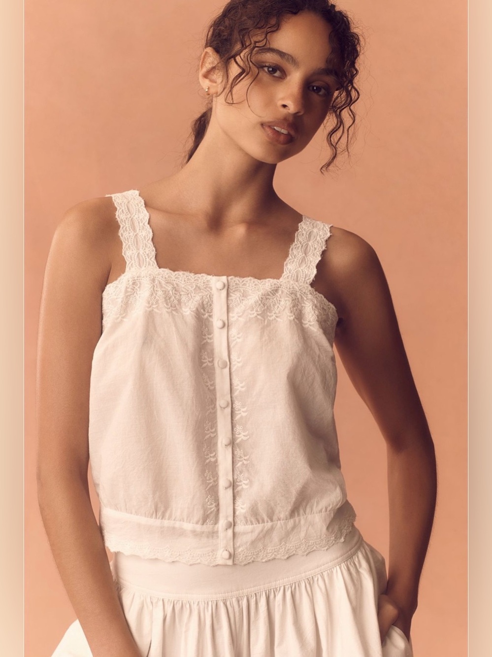 NWT Forever That Girl (Anthropologie) Square-Neck Embroidered Tank (small)